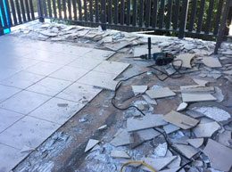 Broken tiles on a home deck